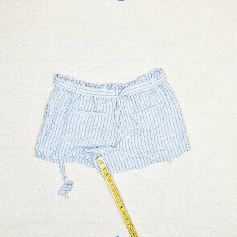 NEW Loft Women Striped Linen Blue Size XL Pockets Chino Shorts Belted